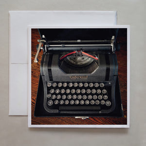 A vintage photo greeting card of a fully functioning Underwood typewriter by photographer Jennifer Echols.