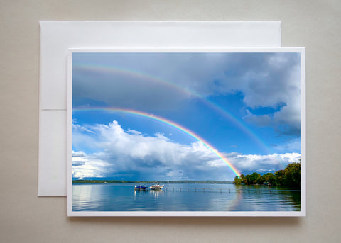 This double rainbow photograph was taken at DeGrassi Point, Lake Simcoe by photographer Caley Taylor.
